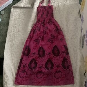 Magenta floral dress.